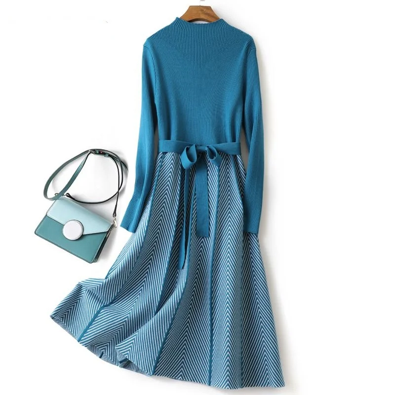 

Luxury Jacquard Long Knit Women Maxi Sweater Dress Sahes Turtleneck A Line Dresses Christmas Party Midi Dress Vestidos