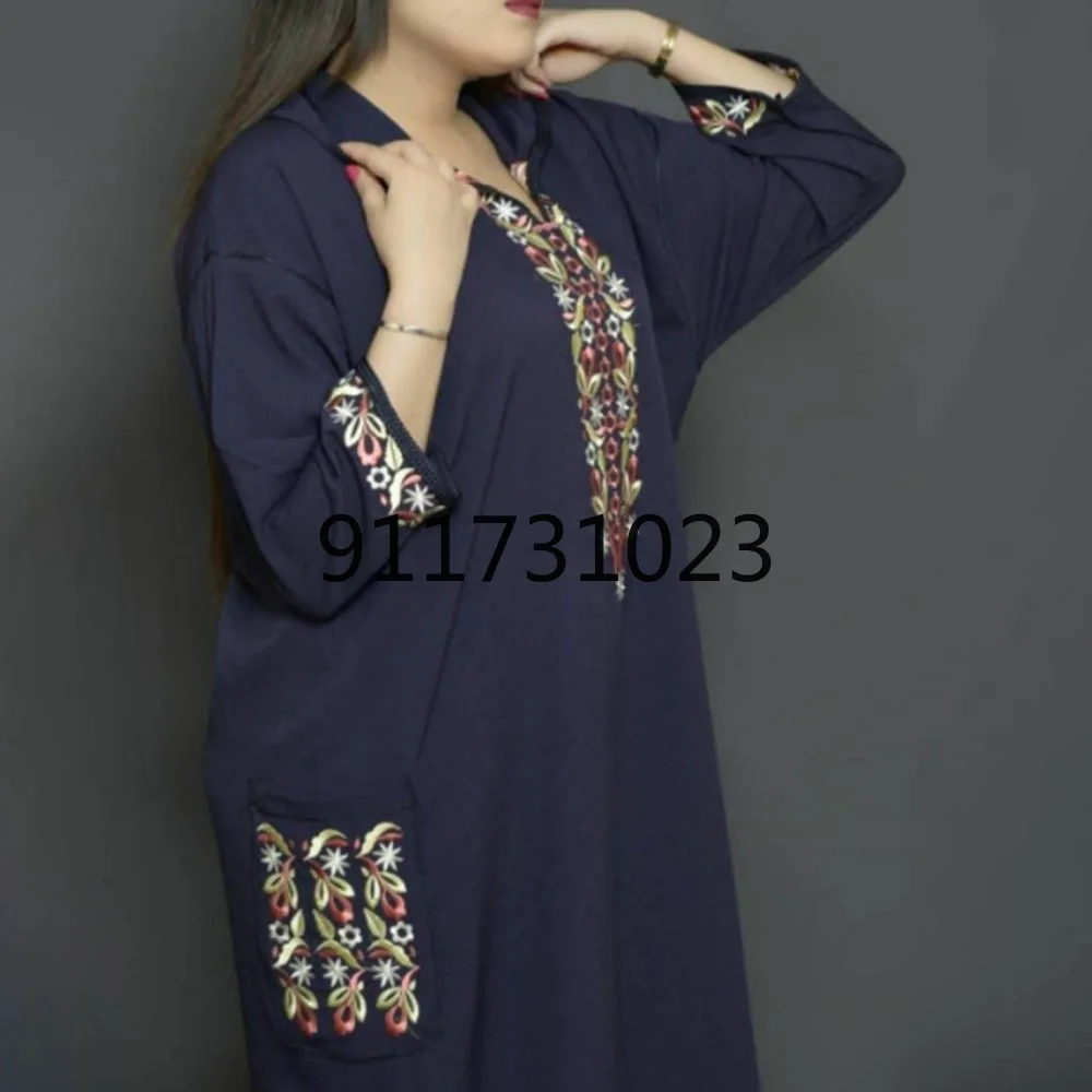 Женское платье с вышивкой и длинным рукавом повседневное свободное однотонное в