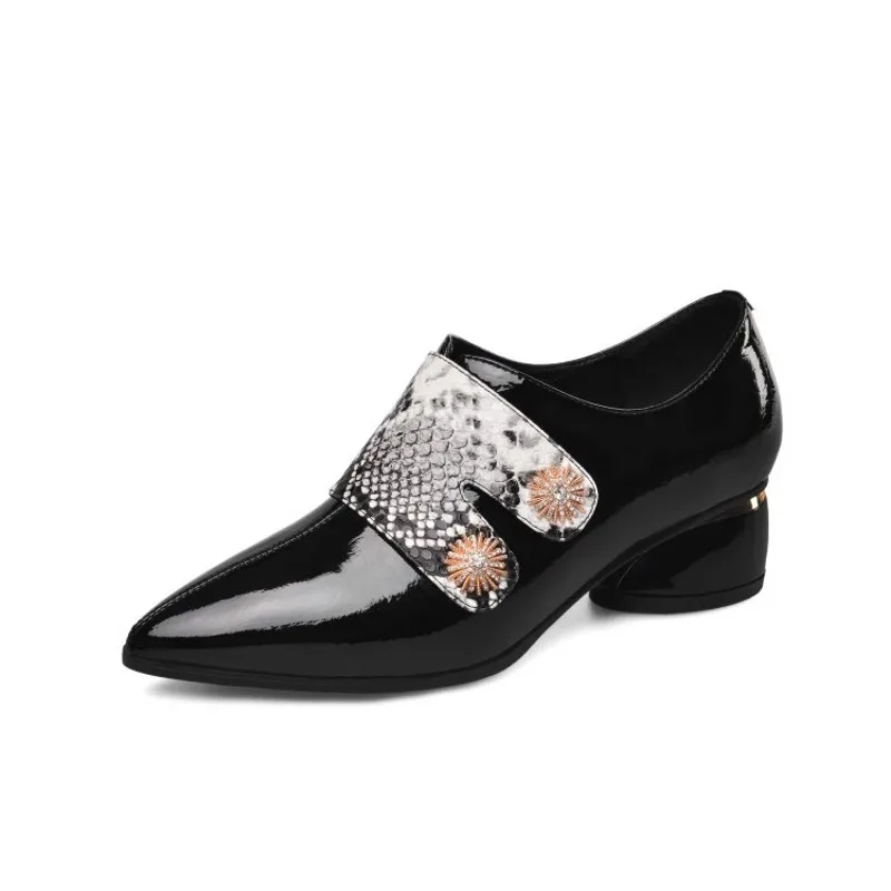 

CDAXILAN new arrived women's pumps shoes genuine cow patent leather pointed toe Mid-heels ladies dress shoes parties shoes