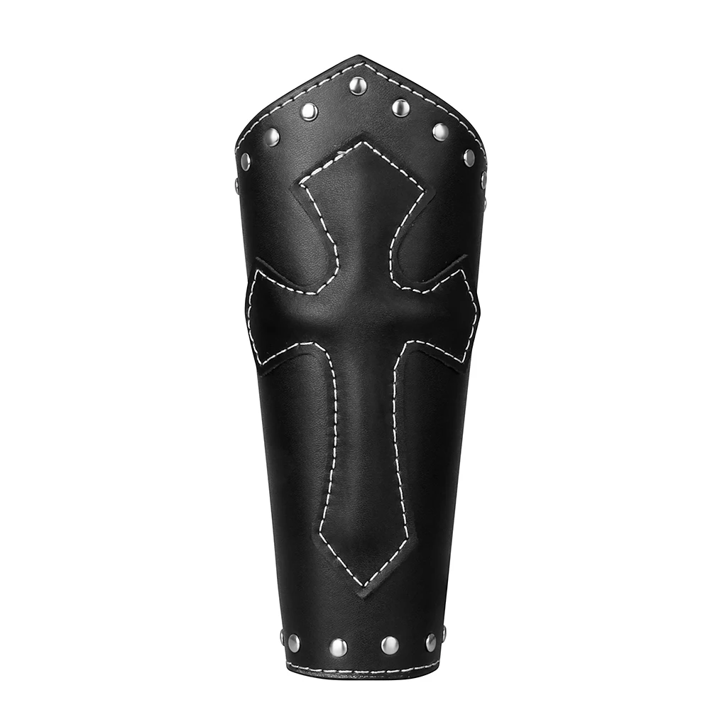 

2x PU Leather Wristband Wide Bracer Arm Cuff Bangle With Cross Ethnic Charms