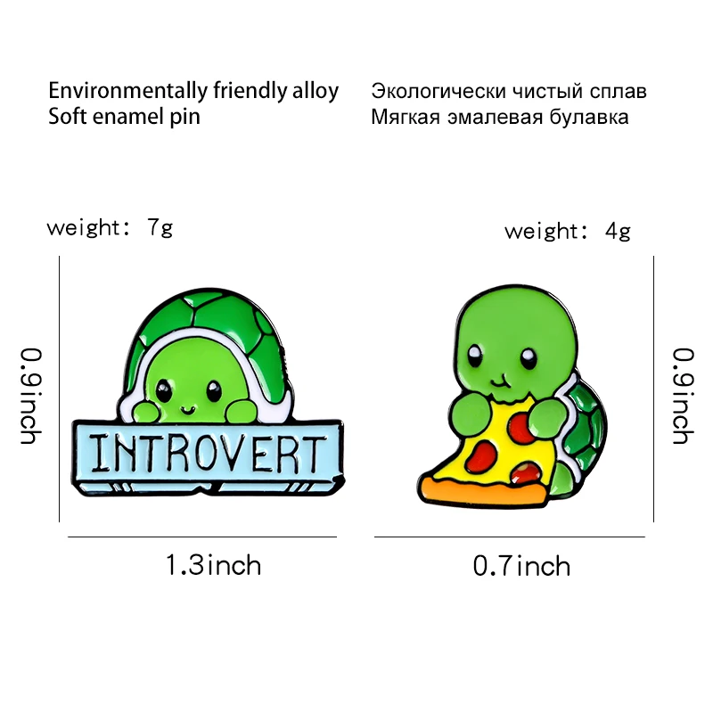Tortoise Enamel Pins Custom Introvert Brooches Lapel Pin Shirt Bag Pizza Animal Badge Turtle Jewelry Gift For Kids Friends