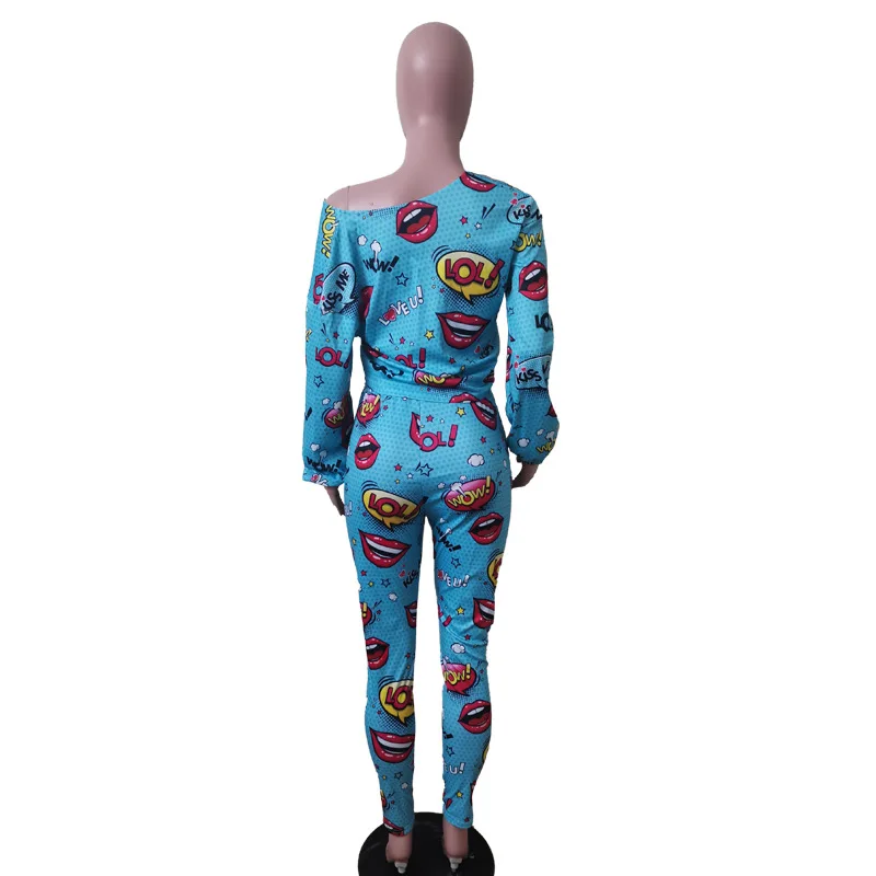 

VS&LLWQ Autumn Women Two Pieces Set Tracksuit Printed Long Sleeve Crop Top Slimming Pants Lounge Wear Ladies Casual Matching Set