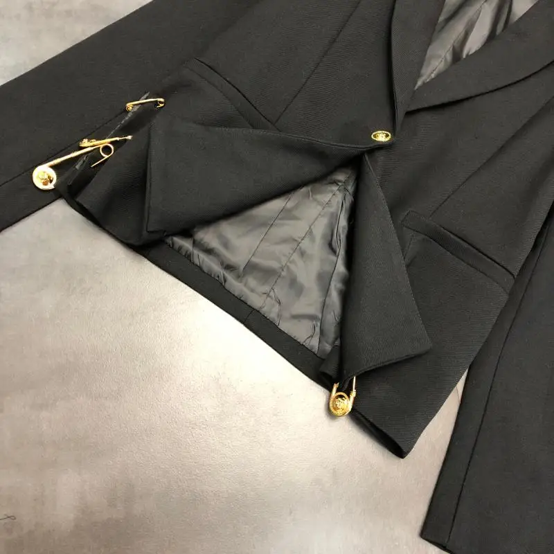Осень уличный стиль Золотой Большой штырь украшения красивый Blazker куртка женская