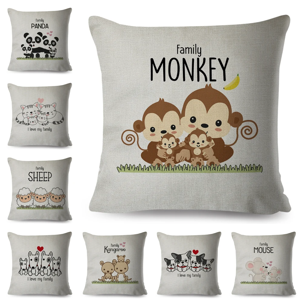 

Декоративный чехол для подушки с мультяшными животными, милая домашняя кошка, панда, обезьяна, семейная подушка, чехол для дивана, детская комната, искусственная кожа, чехол