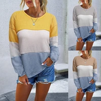 women 2021 new slim slimming sweaters tops ladies color block casual o neck long sleeve spring knit pullover sweater women