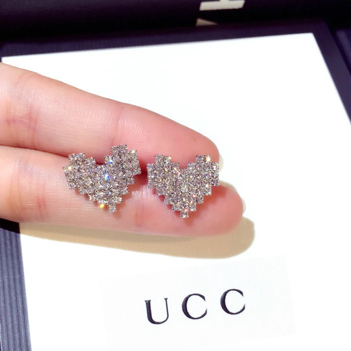 S925 стерлингового серебра Цвет с милым сердечком Bling CZ камень циркон серьги со