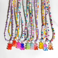 korean candy gradient gummy bear beaded necklace for women rainbow seed bead choker cartoon charm necklace girls y2k jewelry new