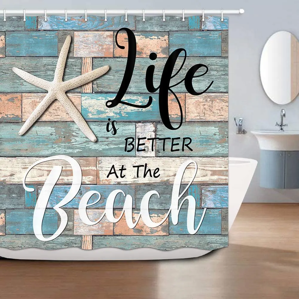 

Занавеска для пляжного душа деревенский Винтаж Дерево Тема Душ занавес морских прибрежных тема Ванная комната Curtian с крючками