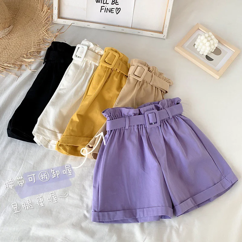 

Casual Summer Cotton Shorts Women 2021 Korean School Elastic High Waist Shorts Female Short Pants Women Yellow Purple