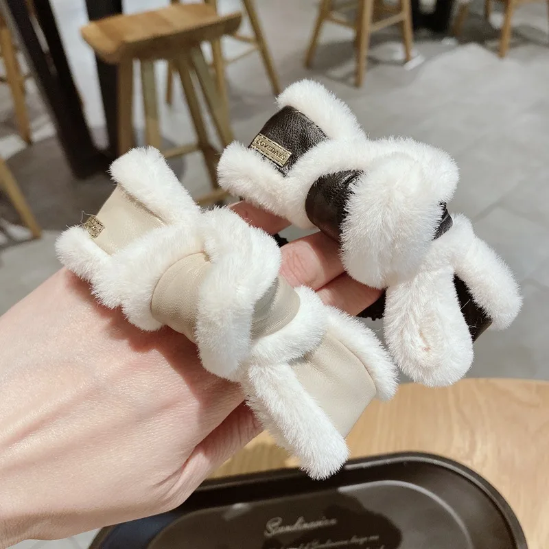 Женские роскошные меховые аксессуары для волос с пушистым бантом эластичная