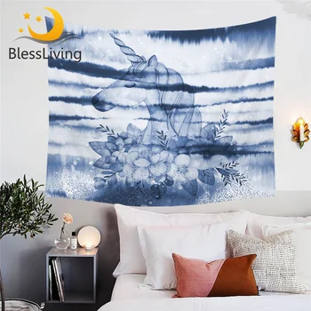 BlessLiving Unicorn Kids Tapestry Flower Cartoon Wall Carpet Watercolor Ink Blue Floral Wall Hanging tapiz 150x200cm Dropship 1