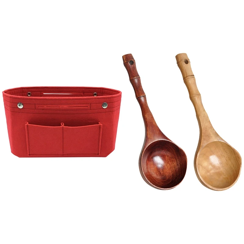 

Felt Cloth Inner Bag Women Fashion Handbag with Wooden Ladle Spoon Cooking Corner Spoon
