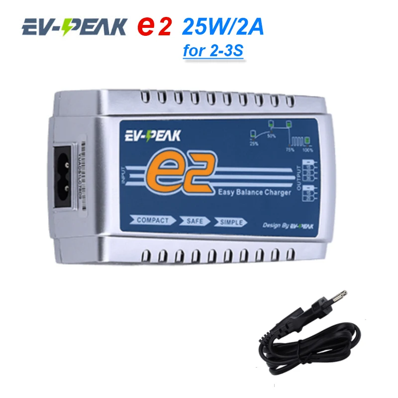 

EV-Peak E2 25W 2A Smart AC Balance Charging For RC Drones FPV Quadcopter Power Charger For 2S-3S LiPo/LiHV Battery