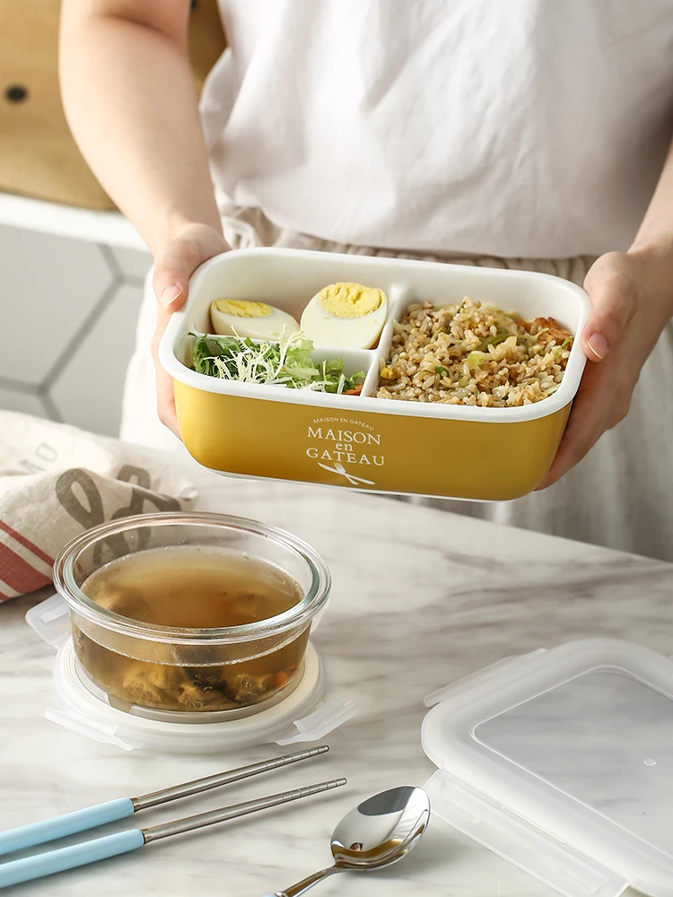 Ланч бокс с тремя отделениями из японской керамики коробка закрывающей крышкой