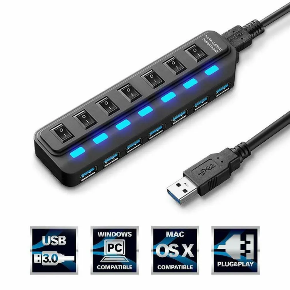 

Portable Size Aluminum Alloy Super High Speed 4 Ports USB Hub USB Splitter Adapter With LED Indicator For PC Laptop Computer