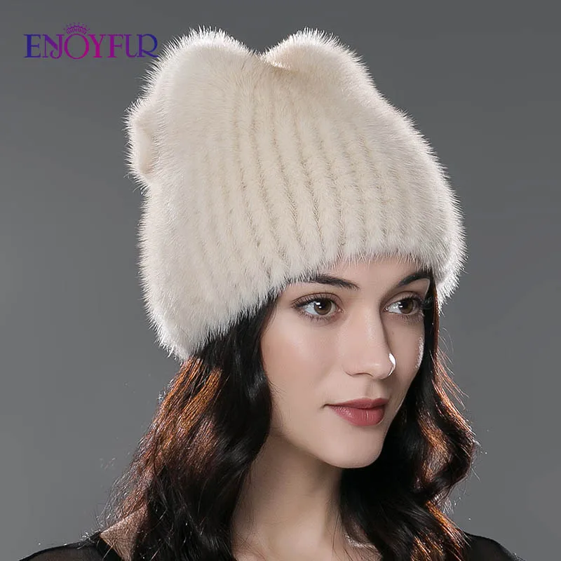 Женская толстая шапка ENJOYFUR, теплая шапка бини из натурального меха норки на зиму