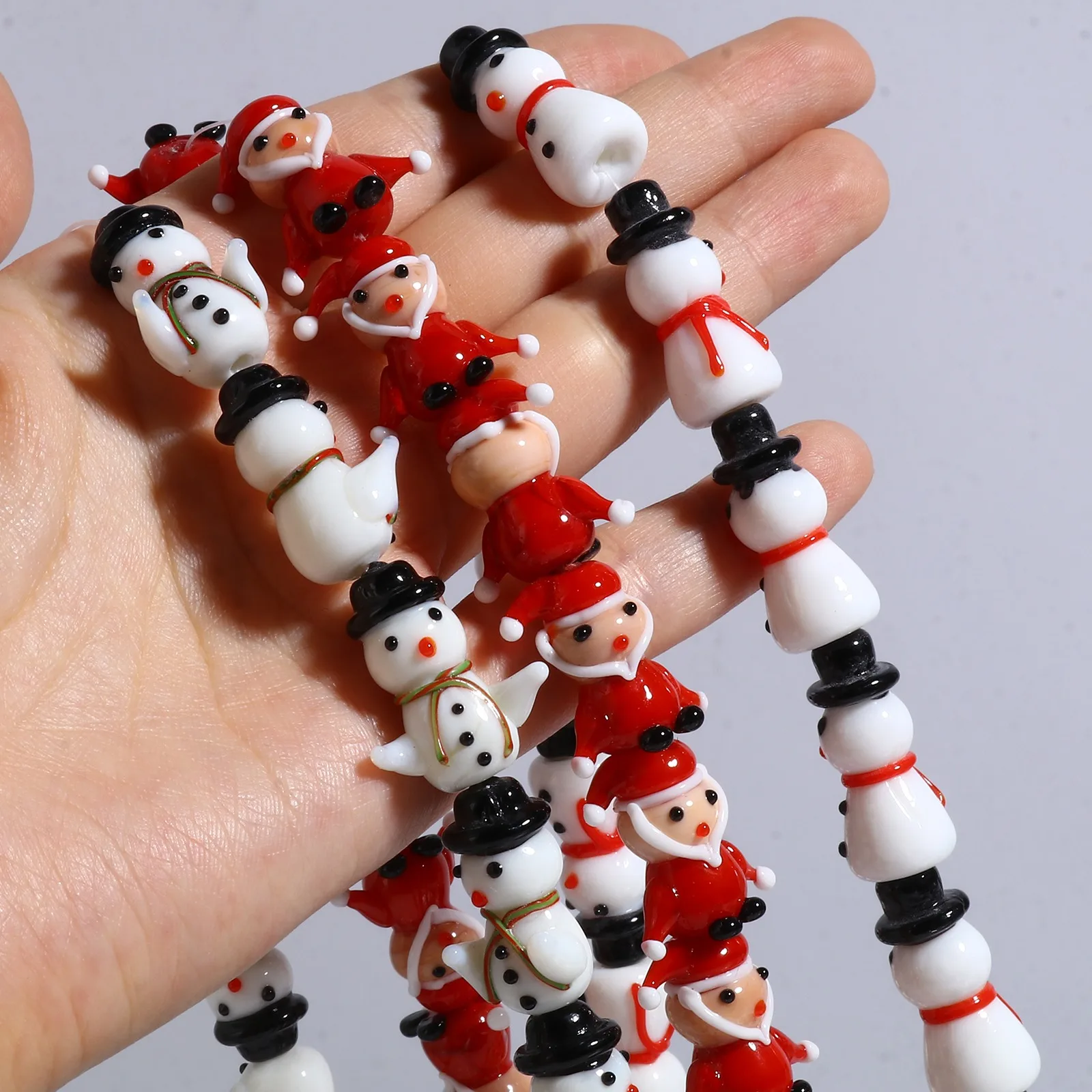 

2PCs Lampwork Glass Beads Christmas Snowman Santa Claus Red Black White Loose Spacer Beads For Women DIY Making Necklace Jewelry
