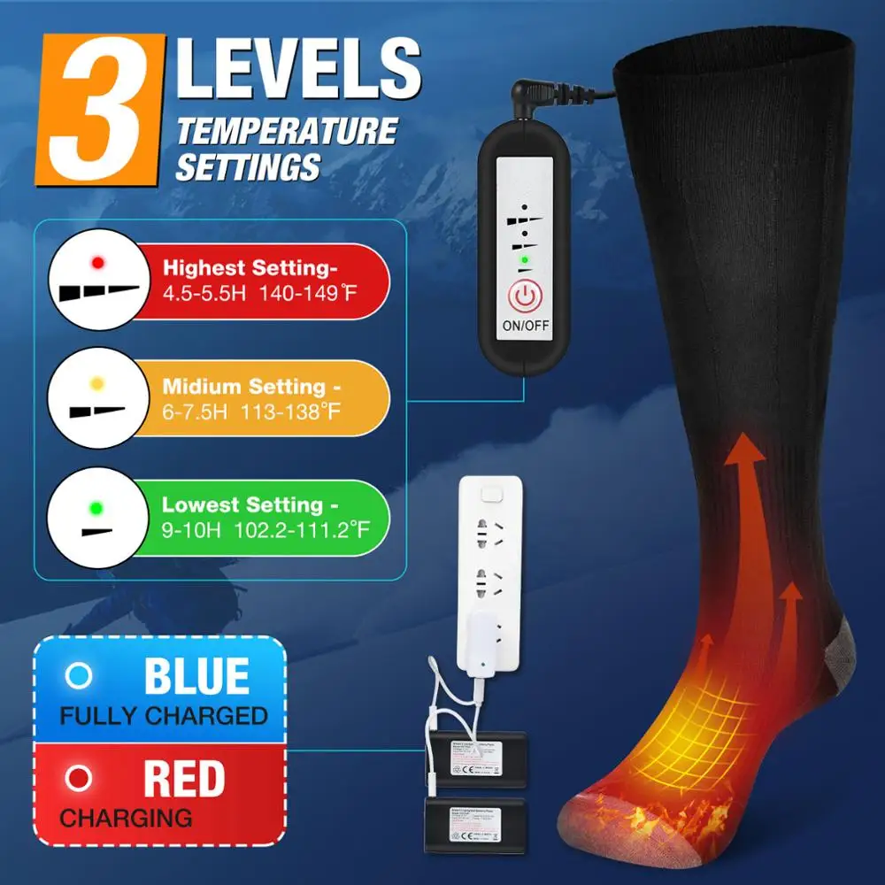 

Black Electric Heated Socks Soft Winter Warm Heating Socks Rechargeable Warming Socks Battery Winter Foot Warmer for Camping