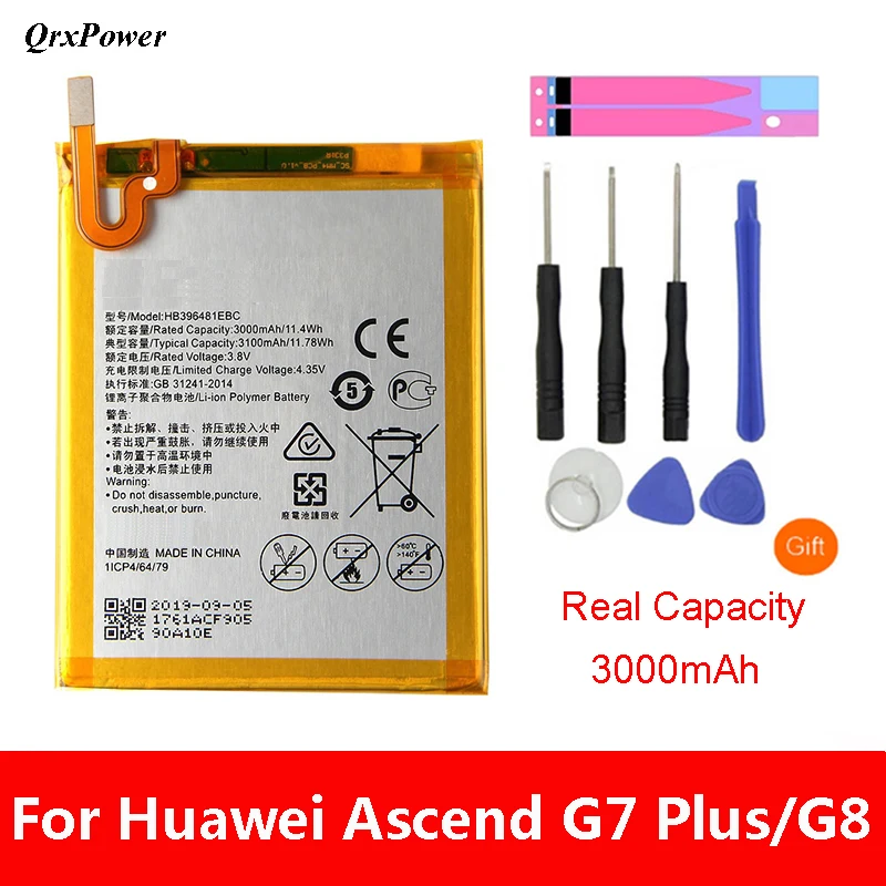 QrxPower запасная батарея 3100 мАч HB396481EBC для Huawei ASCEND G7 PLUS HONOR 5X G8 G8X RIO L03