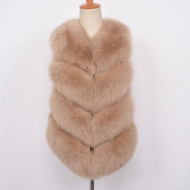 Tan Jancoco Max 12 цветов Топ мягкий толстый натуральный Лисий мех жилет 4 ряда Женская Зимняя мода натуральный меховой жилет короткая куртка новинка S7164 - Цвет: Tan