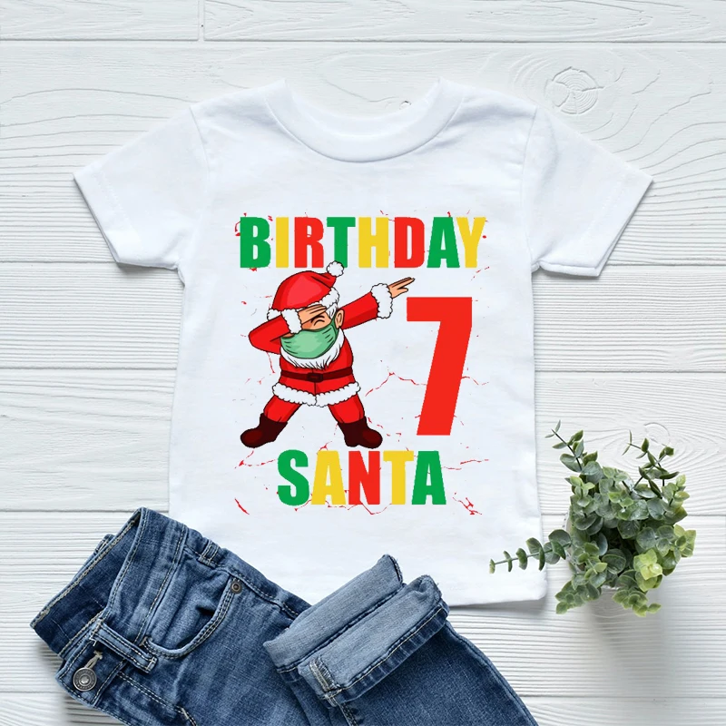 

New Arrival Boys T-Shirt Cute Santa Claus Birthday Numbers 2-10 Years Old Printed Girls T-Shirt Funny Kids Christmas Costume