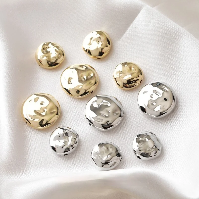 

Oblate concave-convex irregular round imitation baroque button pearl straight hole diy beaded hand-made earring accessories