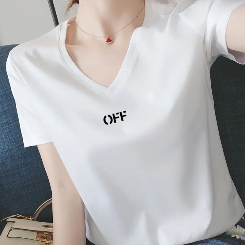 

Women's fashion collar V new pure cotton T-shirt