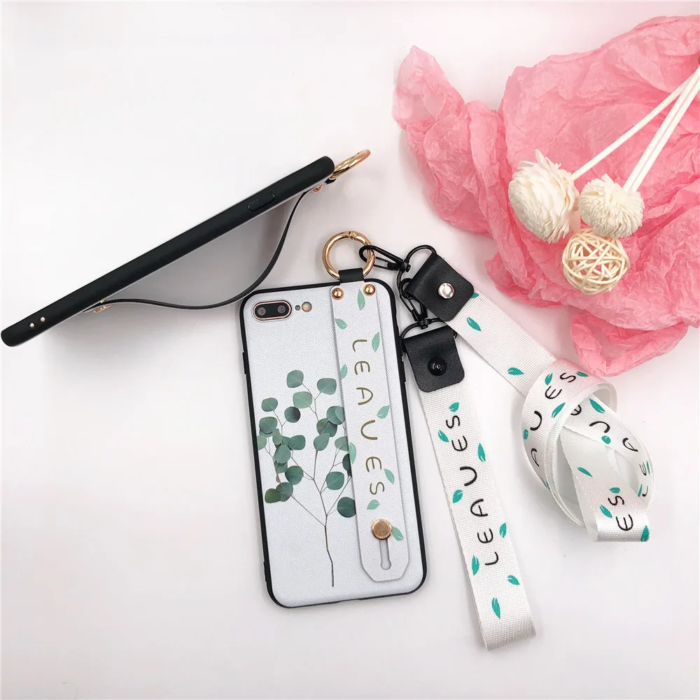 Модный цветочный 3D листья ремешок чехол для iPhone X XR XS 6 6s 7 8 plus макс с шнур шеи