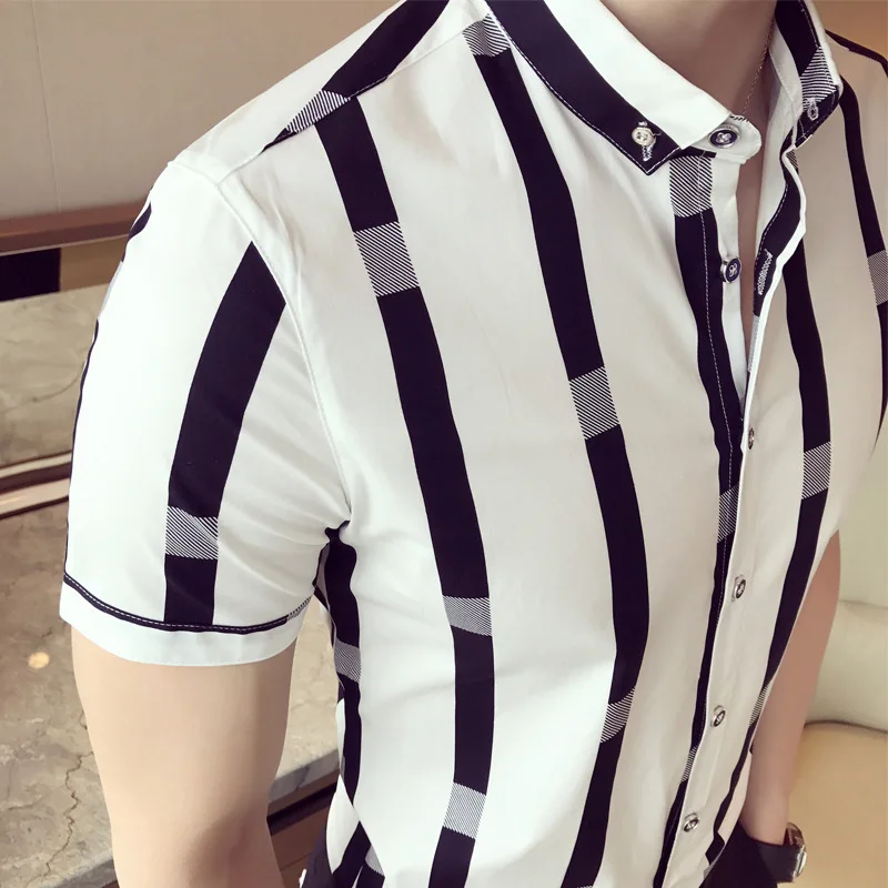 

Men's striped short sleeve shirts school wind young, slim short sleeve shirt summer Short sleeve shirt men high quality stripe