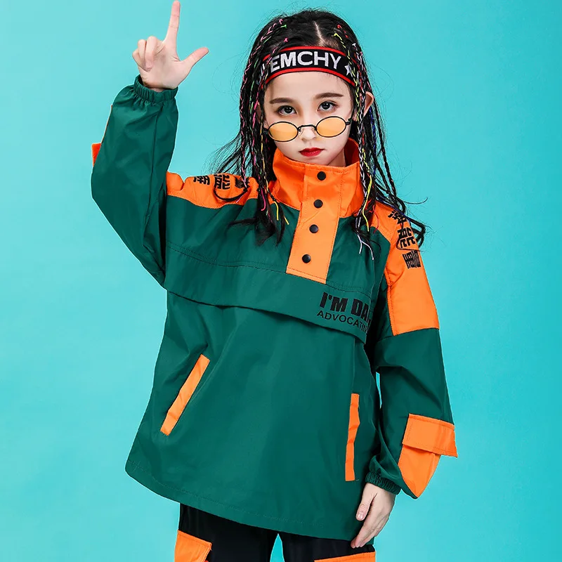 tops Крутая детская одежда в стиле хип-хоп куртка с высоким воротником, пальто, пуловер Топ для бега, повседневные штаны для девочек и мальчиков, костюм для джазовых танцев, одежда - Цвет: tops