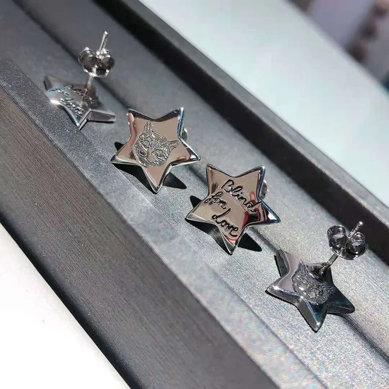 

Original brand female high quality S925 sterling silver love fearless cat star earrings elegant fashion boutique gift