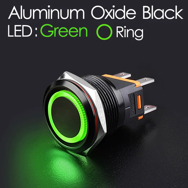 Black Green Ring LANBOO сверхмощный 12 в 24 в 110 В 220 В 15а высокий ток водонепроницаемый IP67 мощный Выключатель без фиксации кнопочный переключатель - Цвет: Black Green Ring