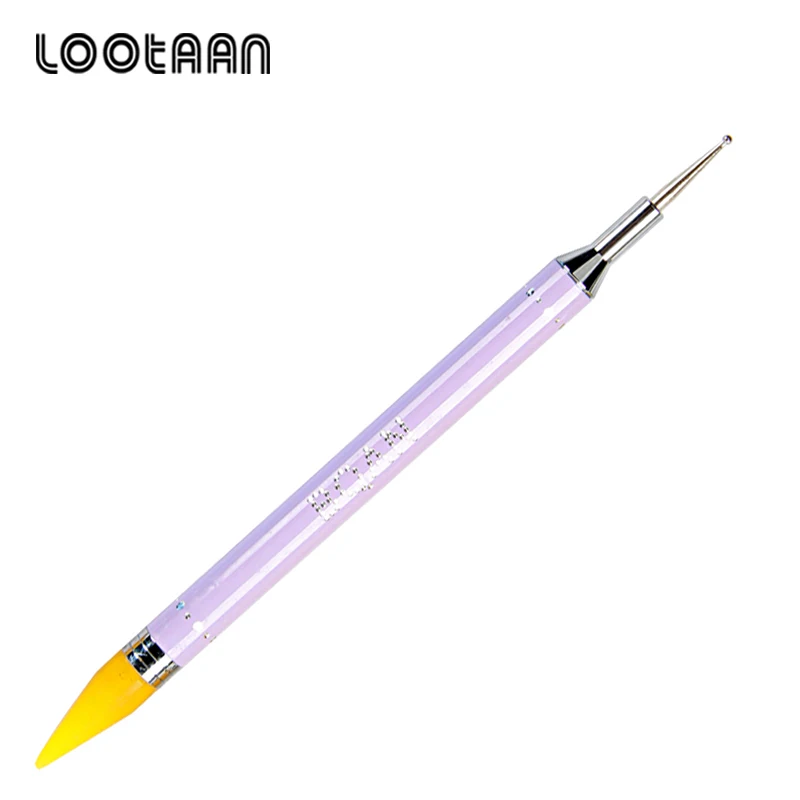 Purple Lootaan 1 шт. 2 головы воск для очистки ногтей Стразы гель-аппликатор Уход за ногтями Декор Аксессуары двойной конец - Цвет: Purple