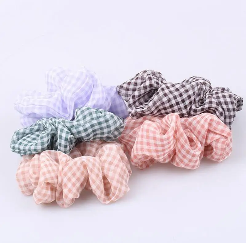 

Women Girls Hairband Plaid Large Intestine Hair Ring Chiffon Hair Tie Rope Elastic Ponytail Holder Fashion Hair Accessories 8 C