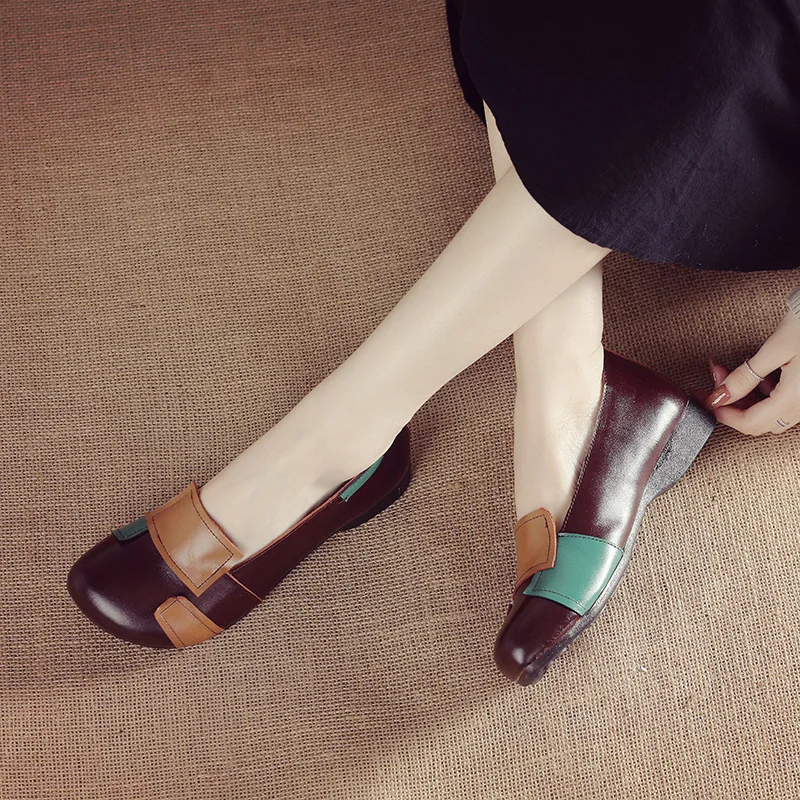 

Low Heel Spring Single Shoes Women Slip On Oxford Genuine Leather 2021 Female Causal Shoes Black Pumps Shoes for Ol