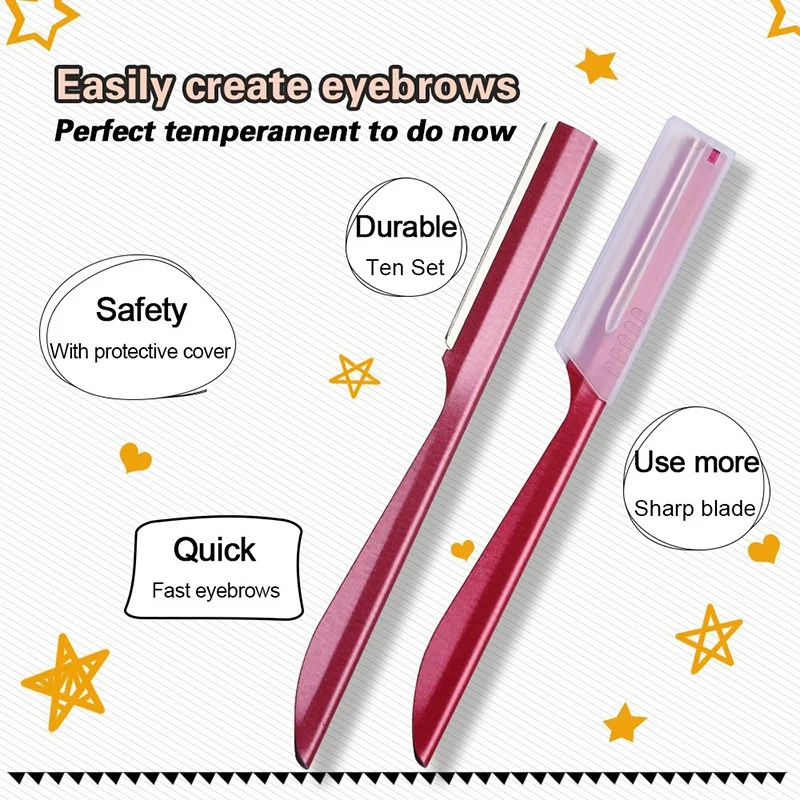 

Eyebrow Trimmer, Completely Stainless Steel Eyebrow Razor Shaper for Men and Women, Grooming Shavers(10 Pcs/Box)