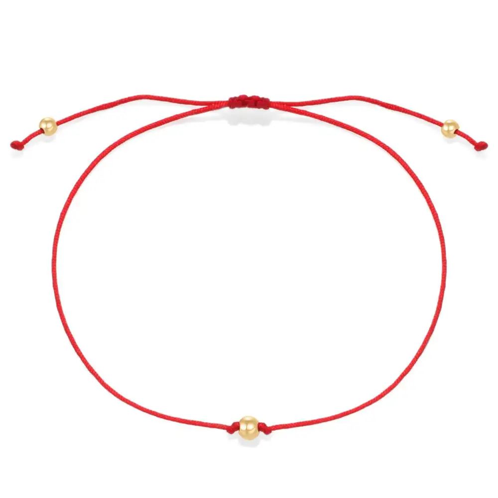 

Simplle Red String Filled Copper Beads Handcrafted Bracelet Women Girl Golded Ball Black Cored Adjustable Knotted Jewelry Gift