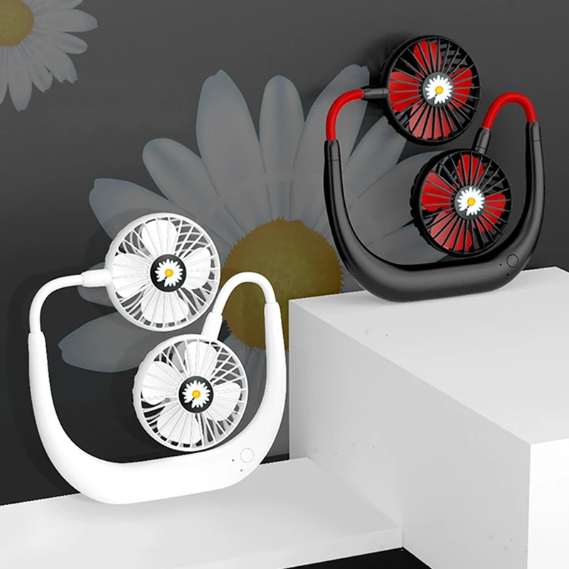 

Sports Neck Fan Daisy Model Free-Hanging Portable Hand-Held Neck Fan 3-Speed USB Rechargeable Cooling Fan