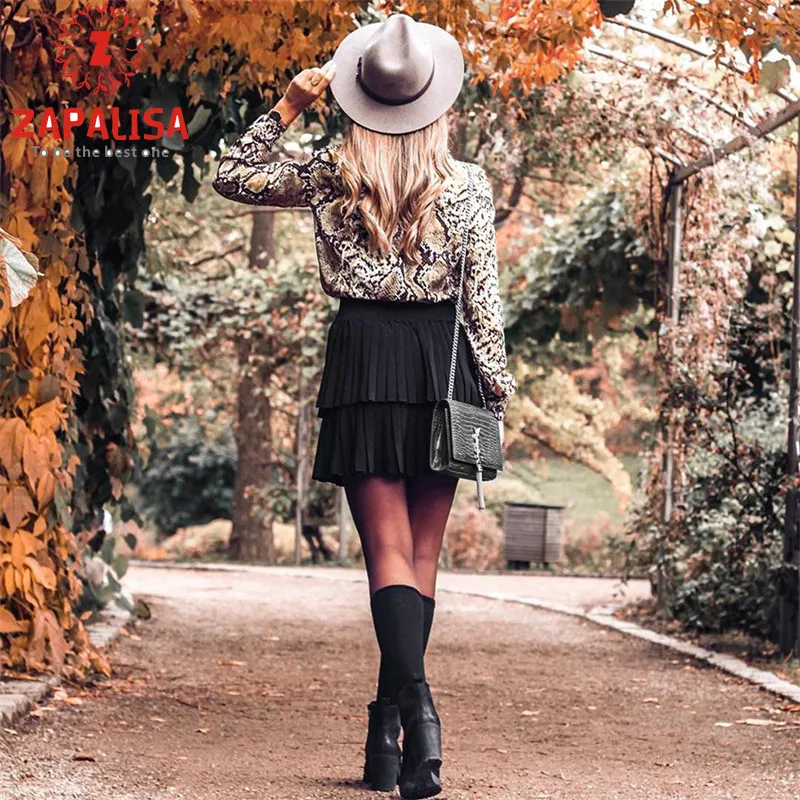 

Fashion Women Spring Autumn Snake Print Shirts Irregular Design Button Decor Turn-down Collar Long Sleeve Casual Cardigan Top
