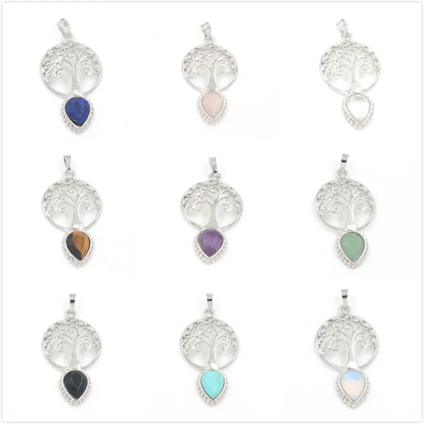 FYJS уникальный посеребренный Древо жизни рок кристалл капли воды кулон розовый