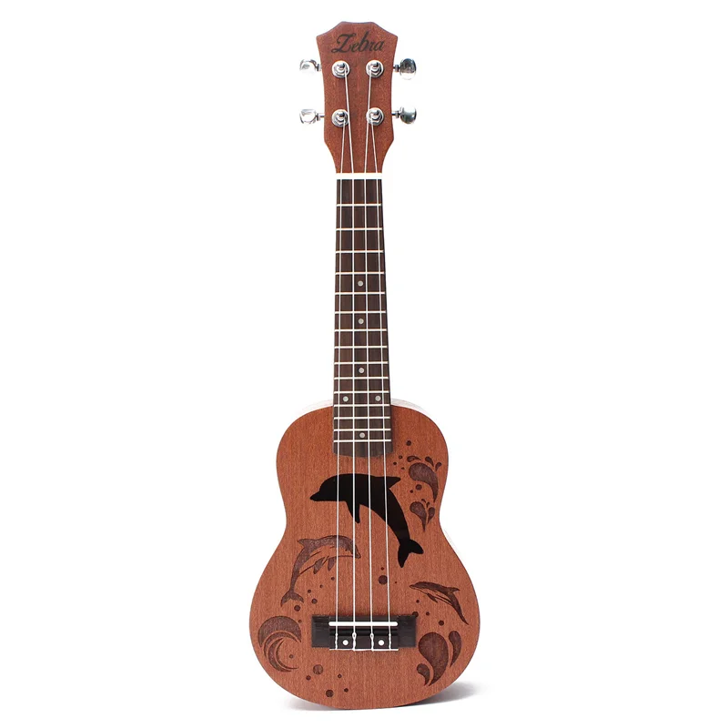 

укулеле 21 Inch 4 Nylon Strings Ukulele Sapele Dolphin Pattern Hawaii Ukelele Mini Guitar Soprano Rosewood Uke Music Instrument