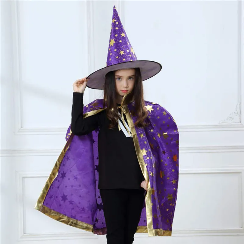 Плащ детский карнавальный волшебника с шапочкой костюмы ведьм на Хеллоуин |