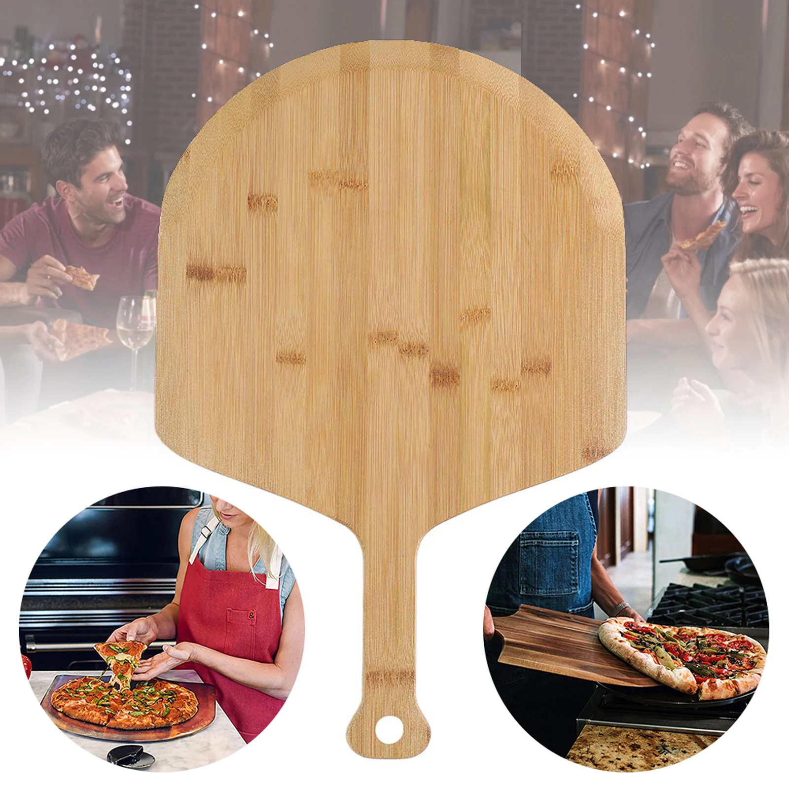

Faroot 12 inch bamboo wood pizza board wood dinner plate with handle Creative simple cutting board Fruit Bread Food Plate