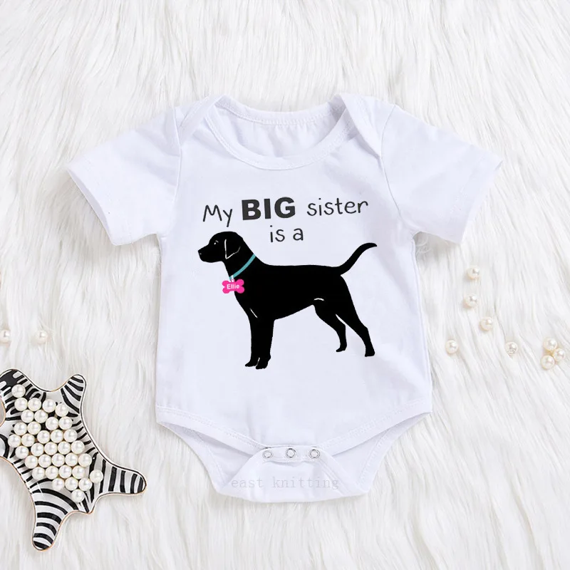 

Newborn Baby Rompers Lovely Boy Girl Short Sleeve My Big Sister/Brother Is A Dog Baby Jumpsuits Infant Costumes Matching Clothes