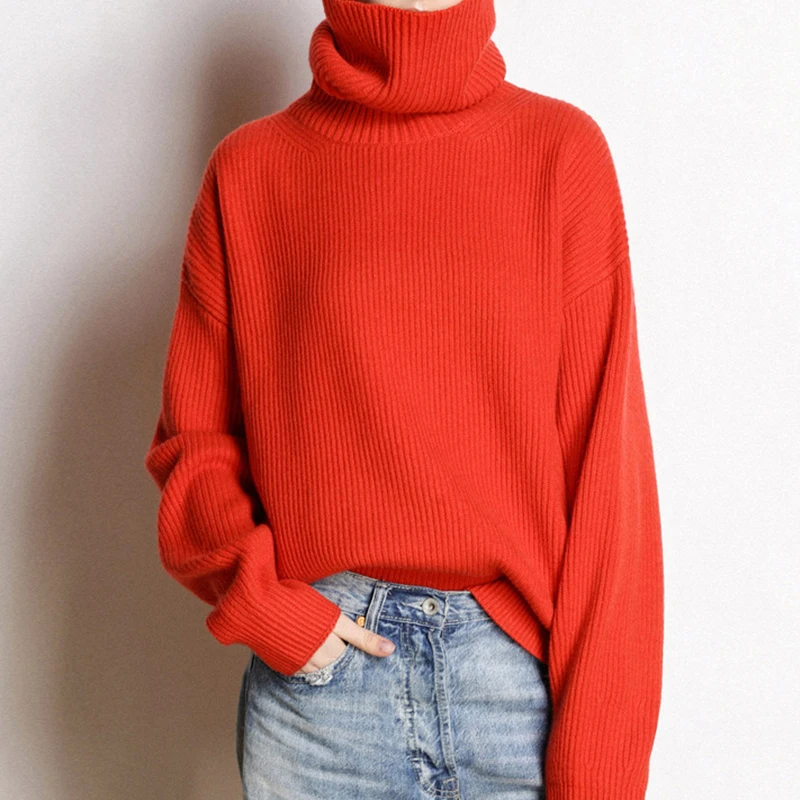 

Wool Turtleneck Sweater Women Thicken Knitted Sweaters Autumn Winter Solid Oversized Pullover Casual Long Sleeved Warm Jumpers