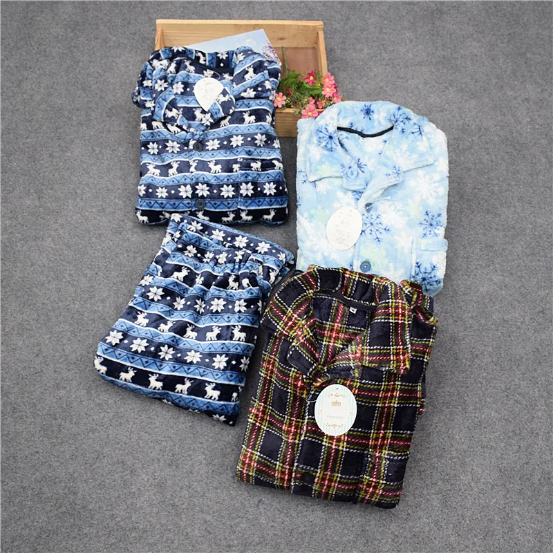

Men's pajamas winter sleep Flannel thin Long sleeve pants set