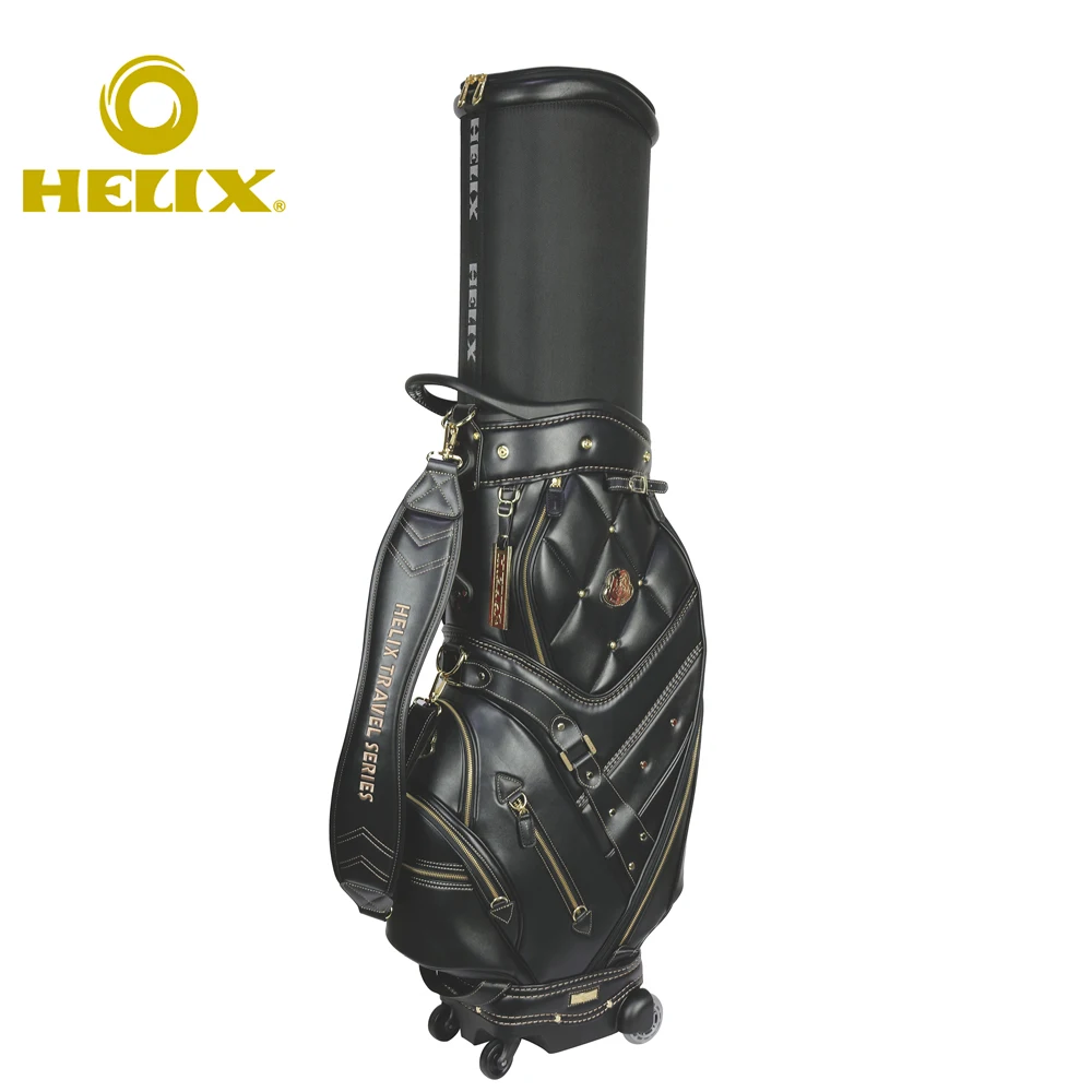 preço Helix Couro Genuíno Carrinho De Golfe Saco Com Rodas/saco De Golfe Com Rodas Patente/saco De Golfe Com Rodas Anexadas