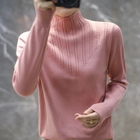 cashmere sweater women half turtleneck sweater pure color knitted pullover loose sweater women