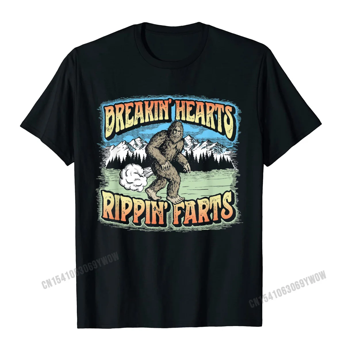 Breakin Hearts Rippin Farts Funny Sasquatch Bigfoot 80s T-Shirt Camisas Men Cotton Slim Fit Tees Cheap Men's Tshirts Casual
