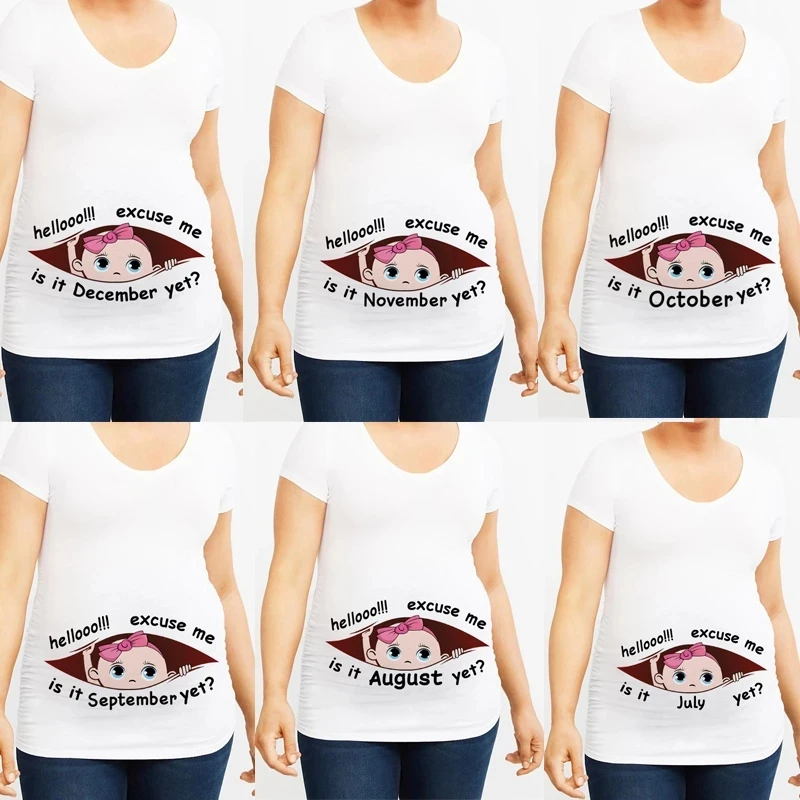 

Funny T-shirt Excuse Me Is It January Yet 12 Monthes Summer Maternity Pregnancy T Shirt Women Tee Letters Print Pregnant Clothes